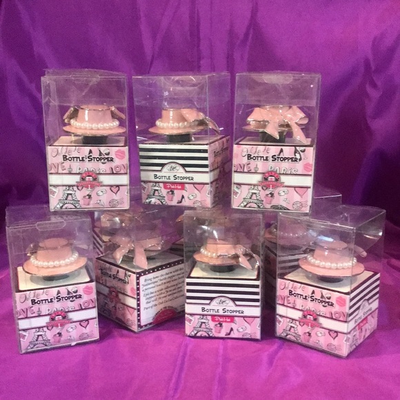 NWT Set of 10 Parisian pink hat & pearls glam wine bottle stopper party favors - Picture 1 of 10